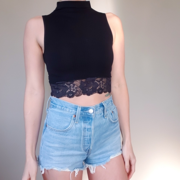 Shasa High Mock Neck Ribbed Black Crop Top - Picture 11 of 11